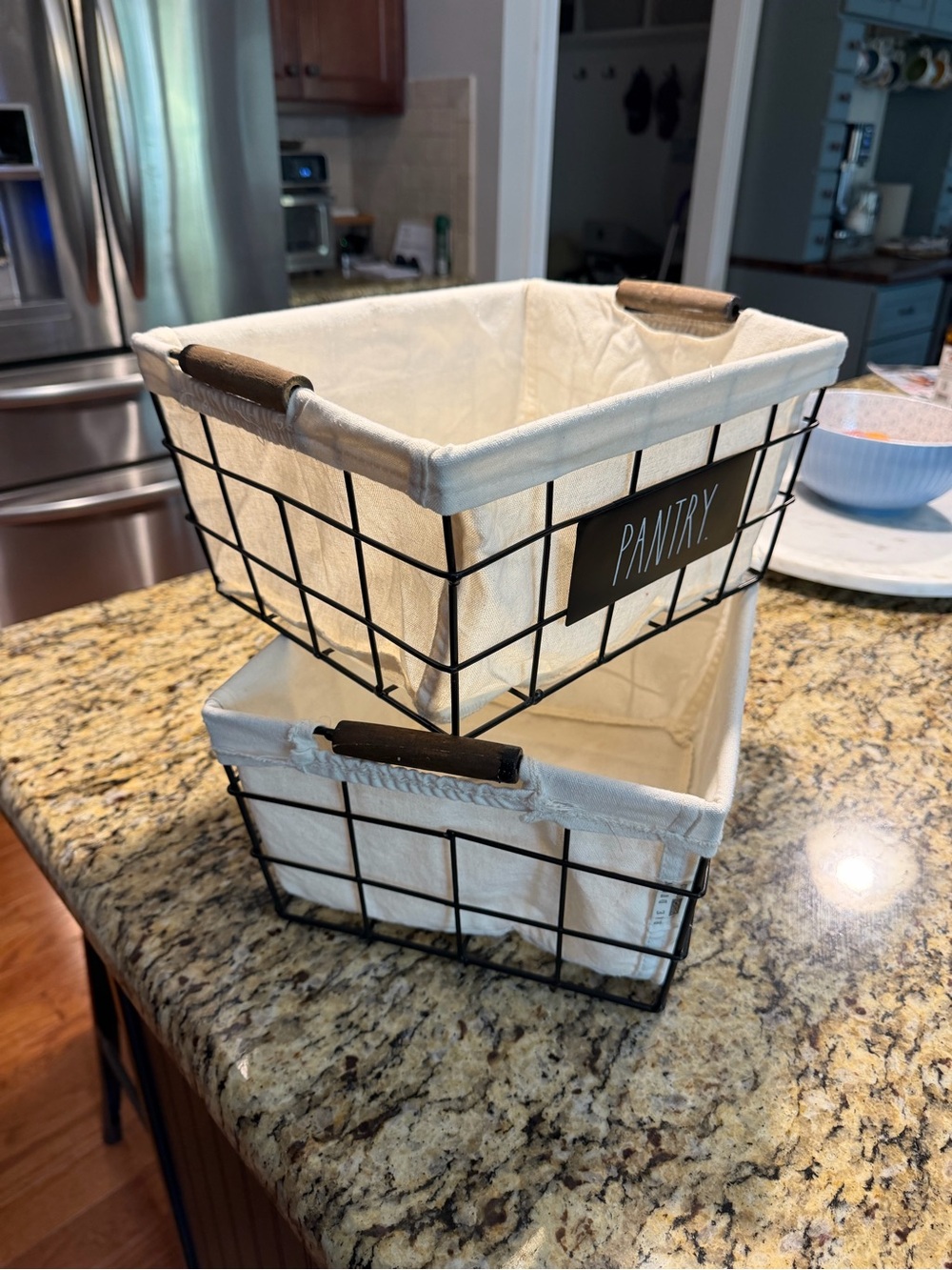 Rae Dunn Cream Fabric Lined Wire Storage Baskets - Pantry & Vegetables - Picture 4 of 7